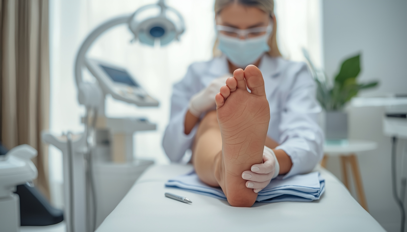 Podiatrist examining foot with focus on scarless surgical results and natural appearance